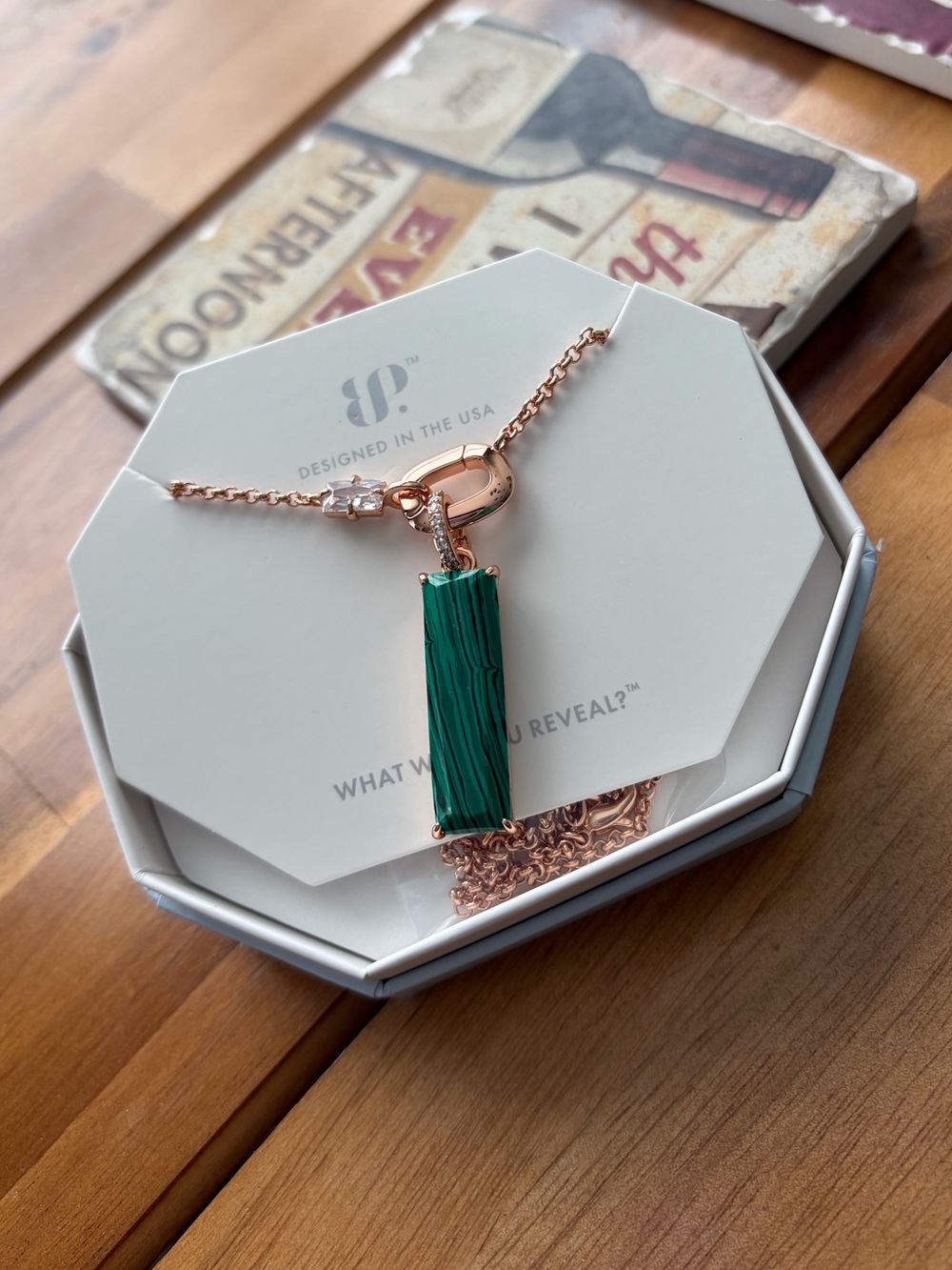 bp OG Where Light Hangs Softly rose gold necklace malachite magnesite